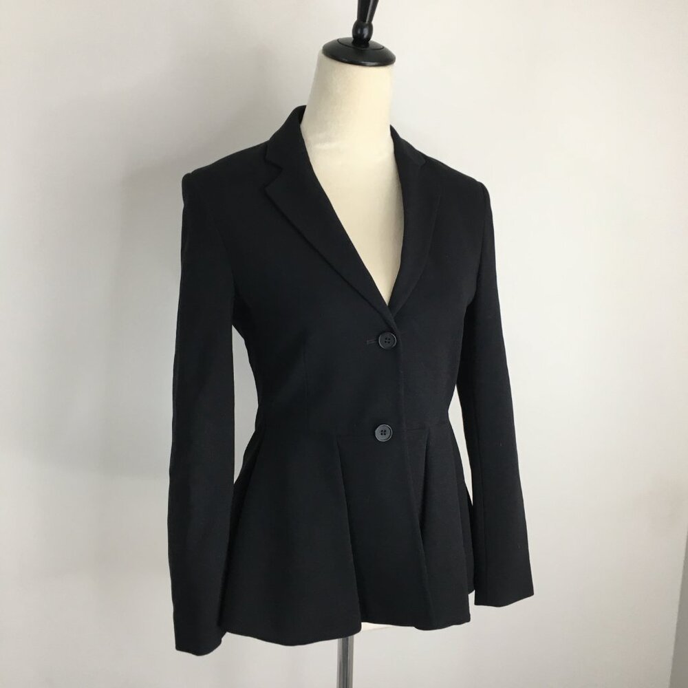 THEORY Black Ruffle Hem Long Sleeve One Button Blazer Jacket